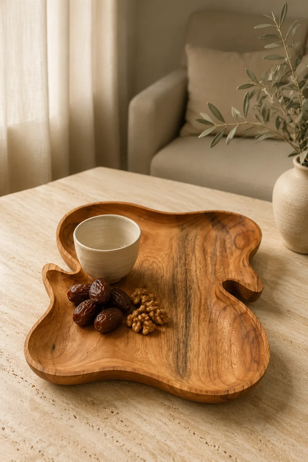 سینی پذیرایی چوبی دسته‌دار مدل ارگانیک