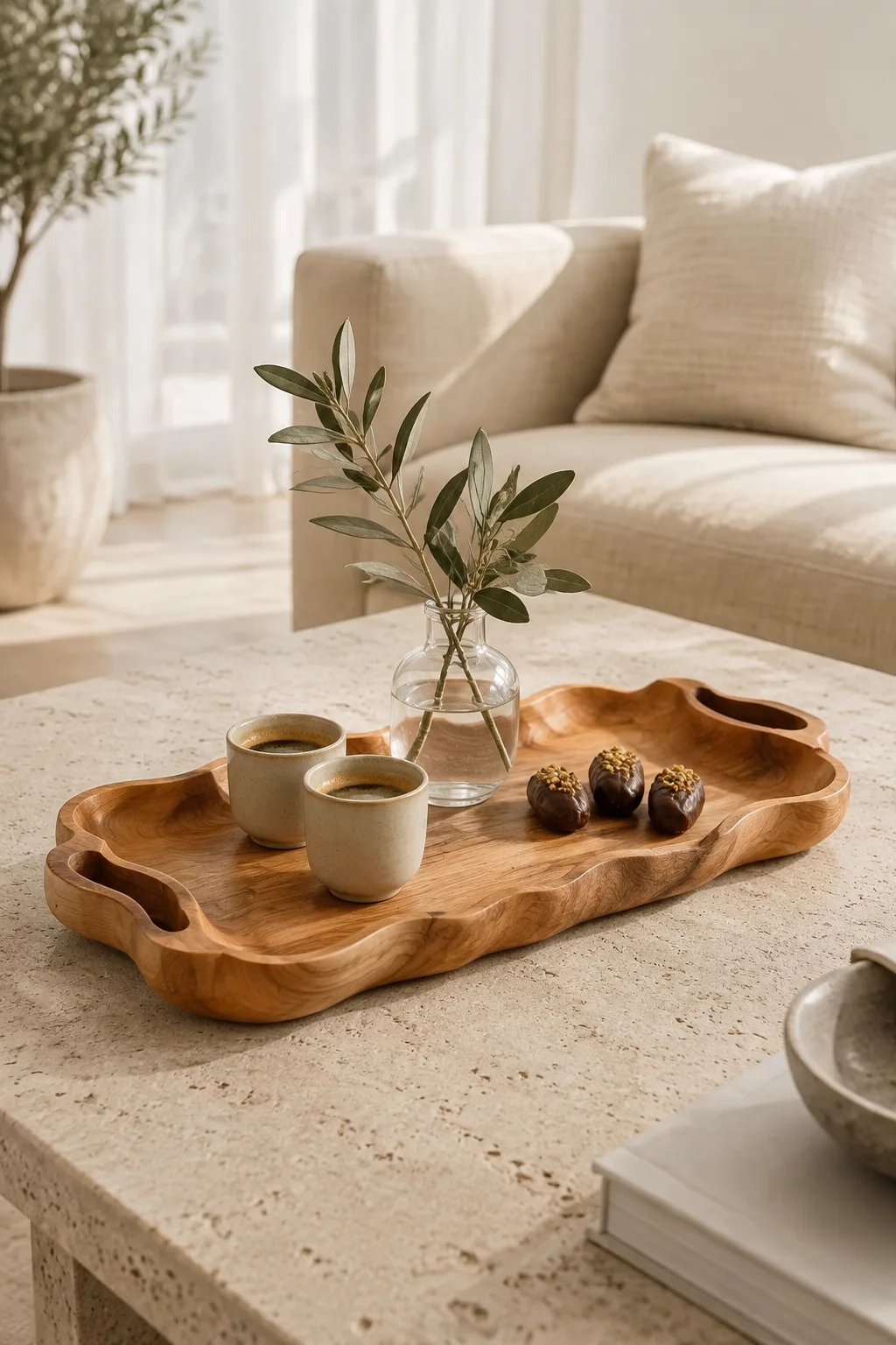 سینی پذیرایی چوبی دسته‌دار مدل موج